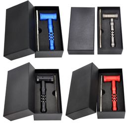 Colorful Aluminum Alloy Pipes Portable Removable Thick Glass Filter Dry Herb Tobacco Cigarette Holder Innovative Design Handpipe With Gift Box DHL Free
