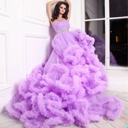 Gorgeous Evening Dresses With Crystal belt Sleeveless starpless Prom Dress 2022 Purple Ruched Custom Made Long Pageant Gown Robe De Mariée