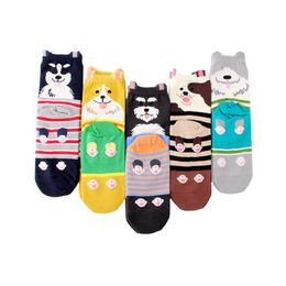 5Pairs Women's Colorful Cotton Socks Autumn-Winter Korean Style Lovely Dog Pattern Sock Ladies And Girl Fashion Art Animal Socks 211204