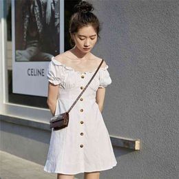 off shoulder Plus Size Summer Dress Girls Party Female Vintage white short Sleeve Women es oversize Robe Vestido 210423