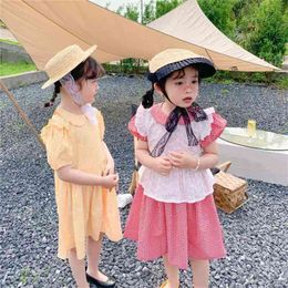 Summer Arrival Girls Fashion Plaid 2 Pieces Sets Dress+vest Baby Girl Clothes 210528