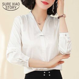 Elegant Fashion Silk Long Sleeve Women Tops and Blouses Spring autumn Solid Plus Size Female Ladies Tops Shirt 8050 50 210527