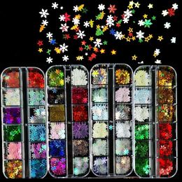 christmas decorations nails UK - Christmas Decorations 1 Box Holographic Nail Glitter Flakes Snow Flowers Sequin Snowflakes Nails Decoration Paillette Manicure Party Festive