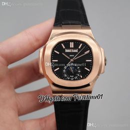 2022 5726 Annual Calendar Moon Phase Automatic Mens Watch Rose Gold Black Textured Dial Stick Markers Leather Strap 8 Styles Watches Puretime01 E18LH-E5