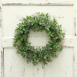 artificial meadow flowers UK - Decorative Flowers & Wreaths Artificial Pant Garland Long Leaf Lucky Wreath Green Leaves Meadow Front Door Decor Indoor Wall Festive Party D
