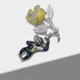 Amorita boutique Yellow rose monkey pin fashion brooch