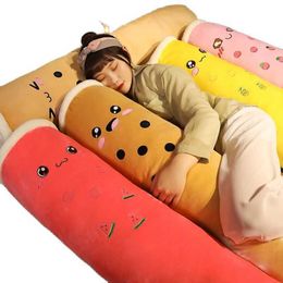 Real-life Bubble Tea Plush Long Pillow Toys Boba Fruit Tea Cup Pillow Cylindrical Cushion Home Decor Kids Gift for Kids Birthday Q0727