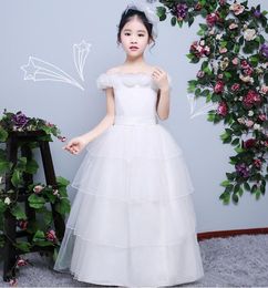 White A-line Flower Girls Dresses Handmade Flower Tulle Kids Pageant Birthday Party Dresses Robes Filles Fleur For Wedding