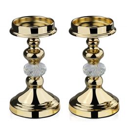 VINCIGANT Pack of 2 Gold Pillar Candlesticks for Church Home Dining Room Table Decoration 210722
