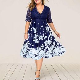 Casual Dresses Women's Clothing Summer Dress Evening Party Fashion Patchwork Flower Elegant Blue Lace Club Outfits