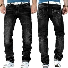 Slim Fit Men's Motorcycle Jeans Pleated Casual Biker Male Pants Broken Holes StraightHip Hop Jean Trouser For Men