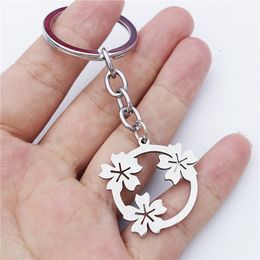 Plum Blossom Flower Keyrings Stainless Steel Keychain Plant Fashion Jewelry Gift 12 Pcs a Lot Whole