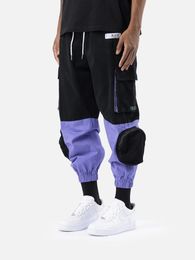 Men's Pants Streetwear Hip Hop Casual Male Track Spliced Multi Pockets Cargo Harem Harajuku Tie Feet Joggers Trousers