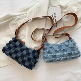 Evening Bags 2021 Fashion Handbags For Women Designer Brand Shoulder Underarm Totes Baguette Denim Fabric Casual Tassel