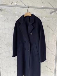 navy blue colour soft beaver women wool and cashmere fabric Mukla furs 101801 Icon Coat elegant double-breasted fastening