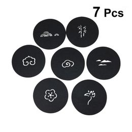 Mats & Pads 7 Pcs Creative Round Felt Coasters Water Absorbent Heat Resistant Patterend Coffee Cup (Black)