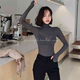 turtleneck Sexy Basic T Shirt Women Long Sleeve s Tops Spring Tee Korean Style T- Cotton Tshirt 210423