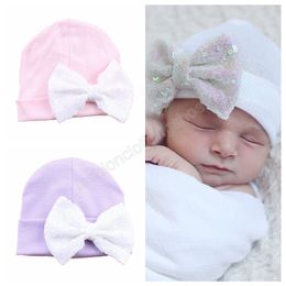 Fashion Children Knitted Skull Beanies Hat Sequins Bowknot Baby Girls Warm Cap Infant Tyre Cap Photo Props