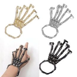 Bracelets de charme créatif punk squelette os polyvalent cinq doigt bracelet ajustable une chaîne halloween unisexe