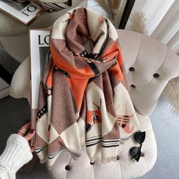 Winter Cashmere Scarf for Women Design Warm Pashmina Blanket Horse Scarves Female Shawl Wraps Thick Foulard Bufanda 180*65CM