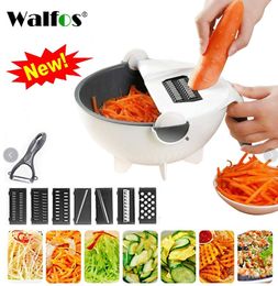 WALFOS Magic Multifunctional Rotate Vegetable Cutter With Drain Basket Kitchen Veggie Fruit Shredder Grater Slicer Drop Shipping 210317