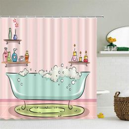 Romantic Pink 3D Shower Curtains Girls Bath Printing Bathroom Shower Curtain Waterproof Polyester Fabric Bath Curtain Decoration 211116