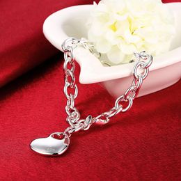 Link, Chain 925 Sterling Silver Bracelet Solid Heart With Link Thick Chains For Women Fashion Trendy Jewelry Wholesale