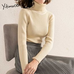 Yitimuceng Thick Turtleneck Sweater Women Winter Clothes Fall Knit Korean Tops Japanese Fashion Pullovers Beige Black Grey 210601
