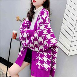 Spring and Autumn Fashion Loose Sweater Cardigan Women's Knitted Net Red Jacket Casual 210427
