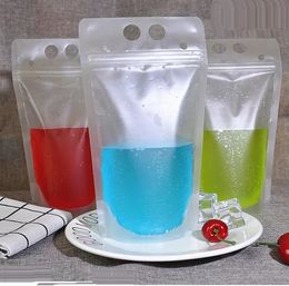 500ml Clear Drink Pouches Bags frosted Zipper Stand-up Plastic Drinking Bag with straw