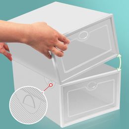 6pcs Thicken Clear Plastic Shoe Box 33*23*14cm Acrylic Stackable Dustproof Storage Boxes Flip Organization Bins PP Cabinet Home Simple Shoes Drawer