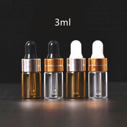 100pcs/lot 3ml Clear Glass Dropper Perfume Bottle Amber Latex Enssential Oil Bottle with Glass Stick Sample Test Vials