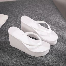 Women Summer Wedge Rubber Flip Flops Heeled Mules Candy Colors Platform Shale Beach Slippers