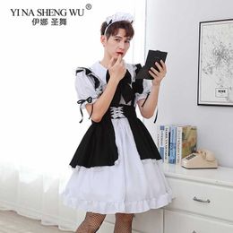 Men's Maid Outfit Anime Long Dress Black and White Apron Dress Lolita Dresses Cosplay Costume Waitress Maid Party Stage Costumes Y0903