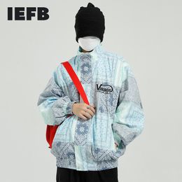 IEFB Men's Print Jackets Korean Trend Loose Fashionable Stand Collar Zipper Oversize Coat Causal Spring Clothes 9Y5833 210524