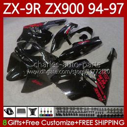 Bodywork Kit For KAWASAKI NINJA ZX-9R ZX900 ZX 9R 9 R 900 CC 1994-1997 Bodys 100No.27 ZX9 R 900CC ZX-900 ZX9R 94 95 96 97 ZX900C 1994 1995 1996 1997 OEM Fairing glossy red blk