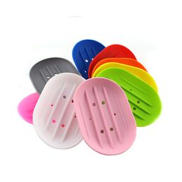 Silicone Soap Dishes Anti-skidding Oval Soaps Holder Plate Tray Leaking Mould Proof Soap Rack Kitchen Bathroom Soapbox 8 Colours