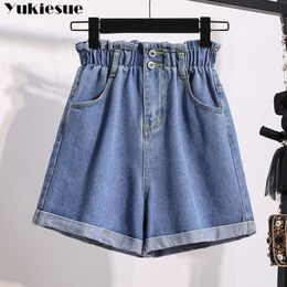 Summer High Waist Denim Shorts Women Casual Loose Ladies Fashion Roll Up Hem Elastic Waist Jeans Female plus size S-5XL 210611