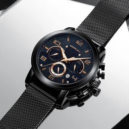 CRRJU Watches Men Business Casual Quartz Wrist Watch Mens black Big Face Waterproof Calendar Mesh Band Watches reloj hombre 210517