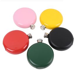 50pcs Mini Hip Flask 304 Stainless Steel 5oz With Flat Lid Colourful Flasks Fashion Round Pot Creative Portable Wine Bottle 8 Colours