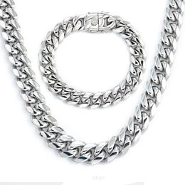 Mens Jewellery Sets 316L Stainless Steel Hip Hop Cuban Chains Bracelet Double Safety Clasps Chokers Necklaces Curb Link Bracelets 8MM/10MM/12MM