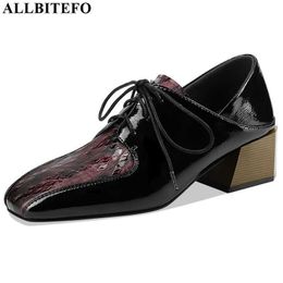 ALLBITEFO fashion sexy lace up women high heel shoes genuine leather high heels thick heel women shoes spring women heels 210611