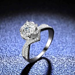 Women's Engagement Rings 14K White Gold Plated Sterling Silver Moissanite Ring Twist Flower Wedding Band Diamond Jewellery