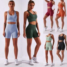 Amego FitnYoga Set Women Breathable Padded Bra High Waist Gym Shorts Female SeamlYoga Suit Gym Set Sports Suits 2020 X0629
