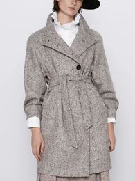 Vintage Woman long Wool&Blends Coat Fashion Ladies Winter Adjustable Waist Jacket Female Turtleneck coats 210515