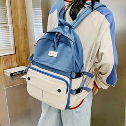 Stitching contrast women's backpack Fashion Harajuku cute student nylon school bag Kawaii girl travel Backpack female Y0804