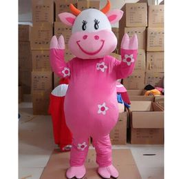 Halloween Pink Cow Mascot Costume High quality Cartoon dairy cow theme character Carnival Unisex Adults Size Christmas Birthday Party Outdoor Outfit