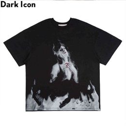 Bathing Flame Tshirt Men Summer O-neck Oversized Men's T-shirt Short Sleeve Male Top 210603