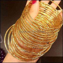 Bangle Bracelets Jewellery 10 Pieces Wholesale Thin Pen Yellow Gold Filled Classic Style Womens Bracelet 210408 Drop Delivery 2021 1Kuww