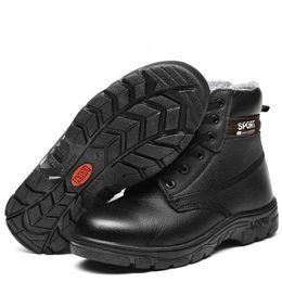 Outdoor-Arbeitsstiefel, Winter, warm, Stahlkappe, Sicherheitsschuhe, Leder, Schneestiefel, Herren, Anti-Smashing-Piercing, p8eg